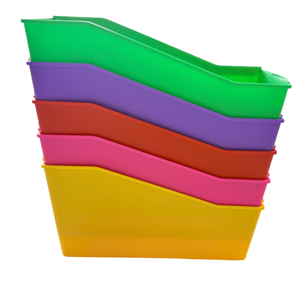 Large Plastic Book Folder Magazine Bin Organizer Set of 5 Storage Bin classroom